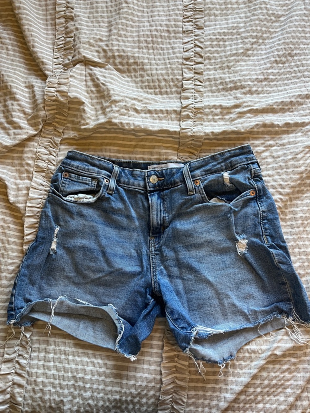 Signature by Levi Strauss Distressed Blue Denim Cutoff Shorts